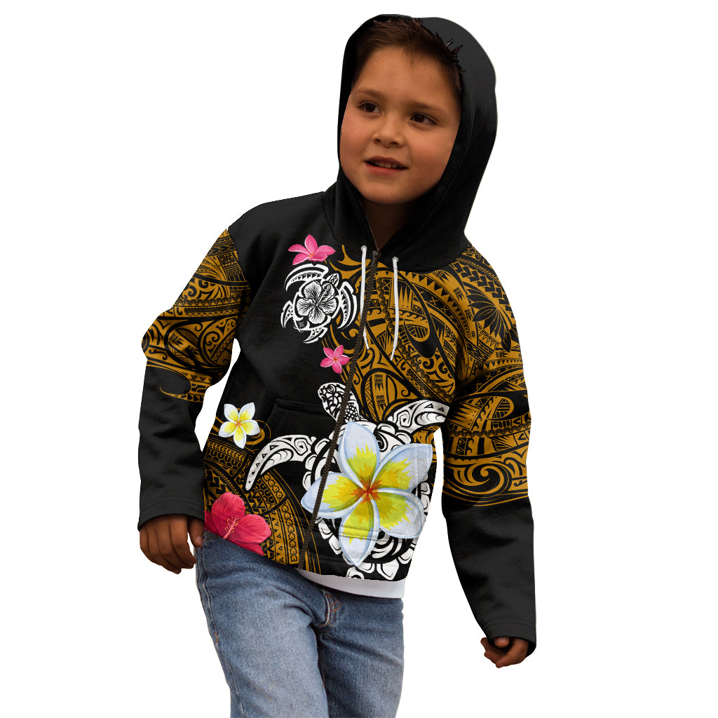 Hawaii Turtle and Tropical Flower Kid Hoodie Polynesian Pattern