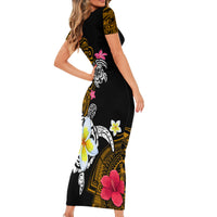 Hawaii Turtle and Tropical Flower Short Sleeve Bodycon Dress Polynesian Pattern LT03 - Polynesian Pride