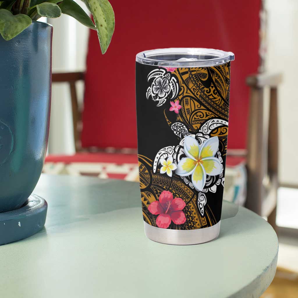 Hawaii Turtle and Tropical Flower Tumbler Cup Polynesian Pattern