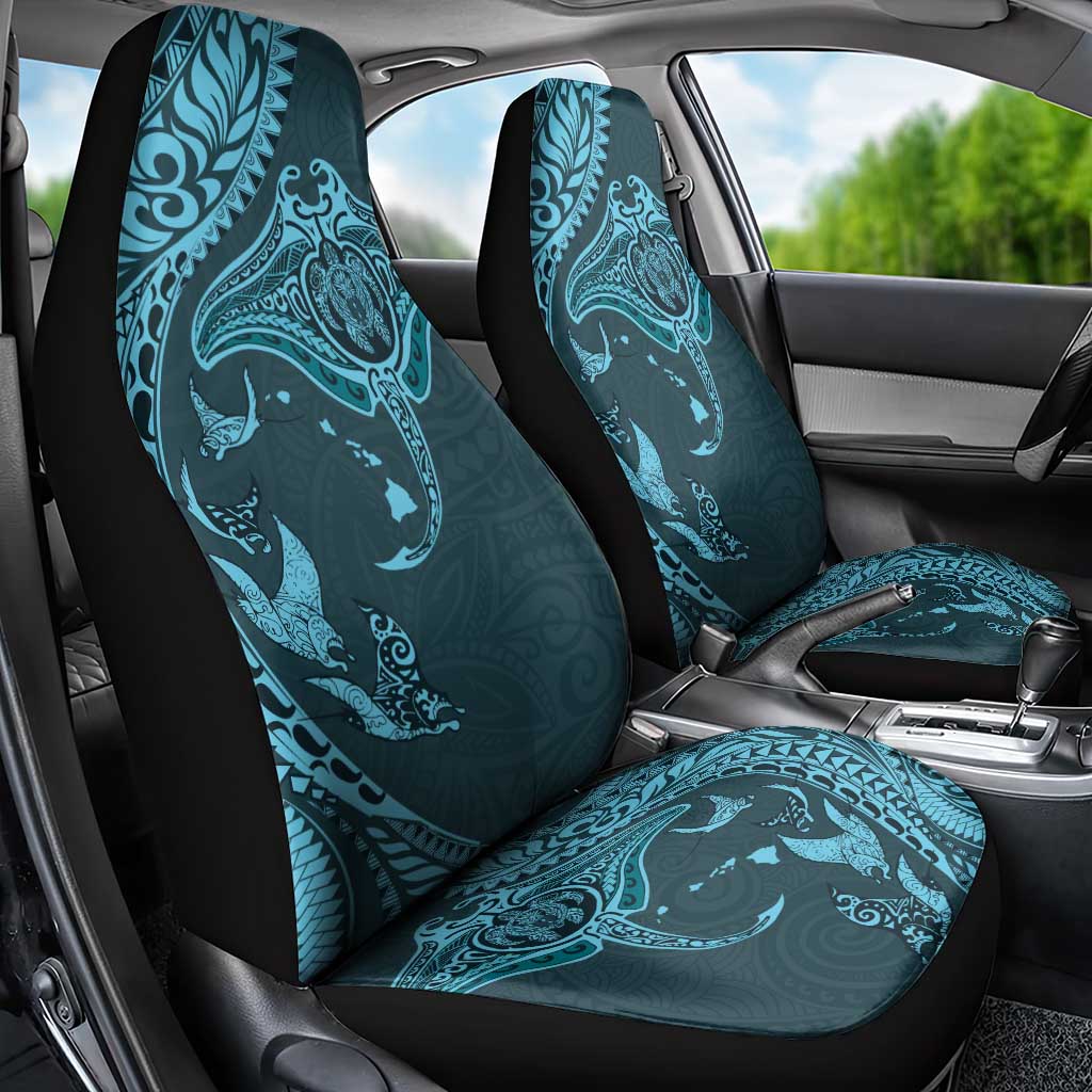 Hawaiian Manta Ray and Polynesian Tribal Tattoo Car Seat Cover Turquoise Color LT03 - Polynesian Pride