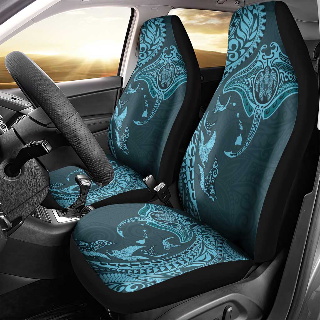 Hawaiian Manta Ray and Polynesian Tribal Tattoo Car Seat Cover Turquoise Color LT03 - Polynesian Pride