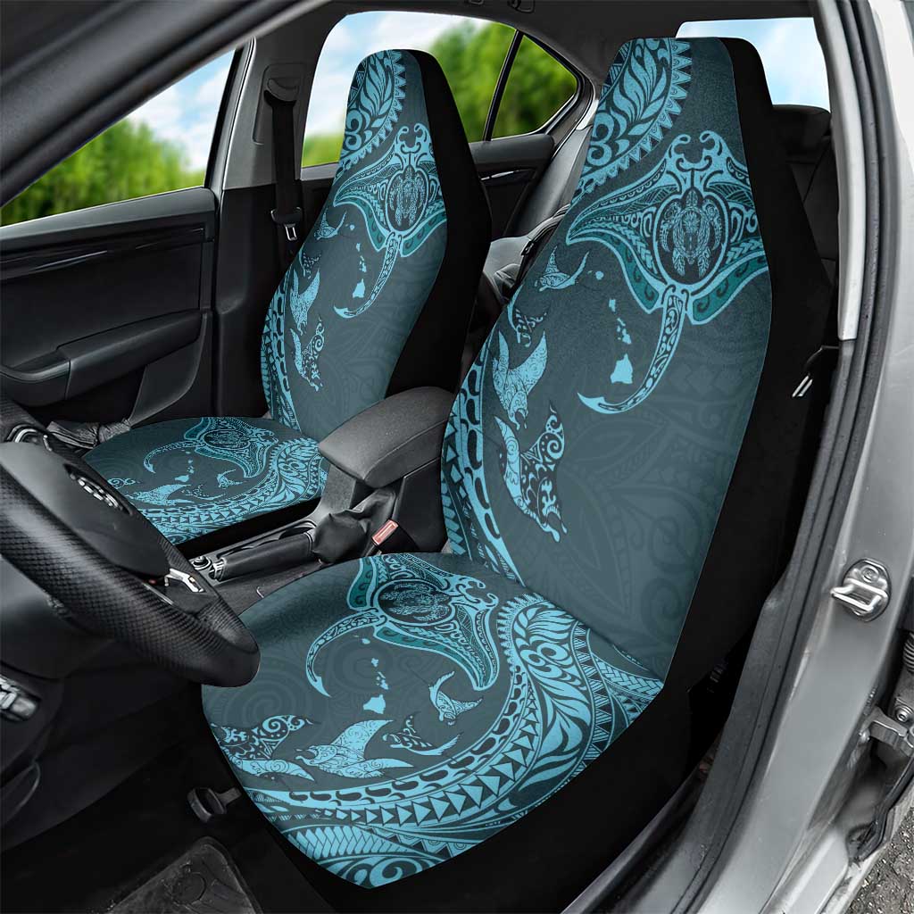 Hawaiian Manta Ray and Polynesian Tribal Tattoo Car Seat Cover Turquoise Color LT03 - Polynesian Pride