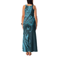 Hawaiian Manta Ray and Polynesian Tribal Tattoo Family Matching Tank Maxi Dress and Hawaiian Shirt Turquoise Color LT03 - Polynesian Pride