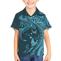Hawaiian Manta Ray and Polynesian Tribal Tattoo Kid Hawaiian Shirt Turquoise Color LT03 Kid Turquoise - Polynesian Pride