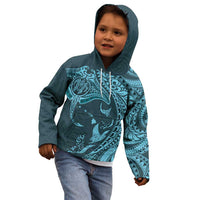 Hawaiian Manta Ray and Polynesian Tribal Tattoo Kid Hoodie Turquoise Color LT03 - Polynesian Pride
