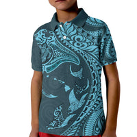 Hawaiian Manta Ray and Polynesian Tribal Tattoo Kid Polo Shirt Turquoise Color LT03 Kid Turquoise - Polynesian Pride