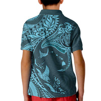 Hawaiian Manta Ray and Polynesian Tribal Tattoo Kid Polo Shirt Turquoise Color LT03 - Polynesian Pride