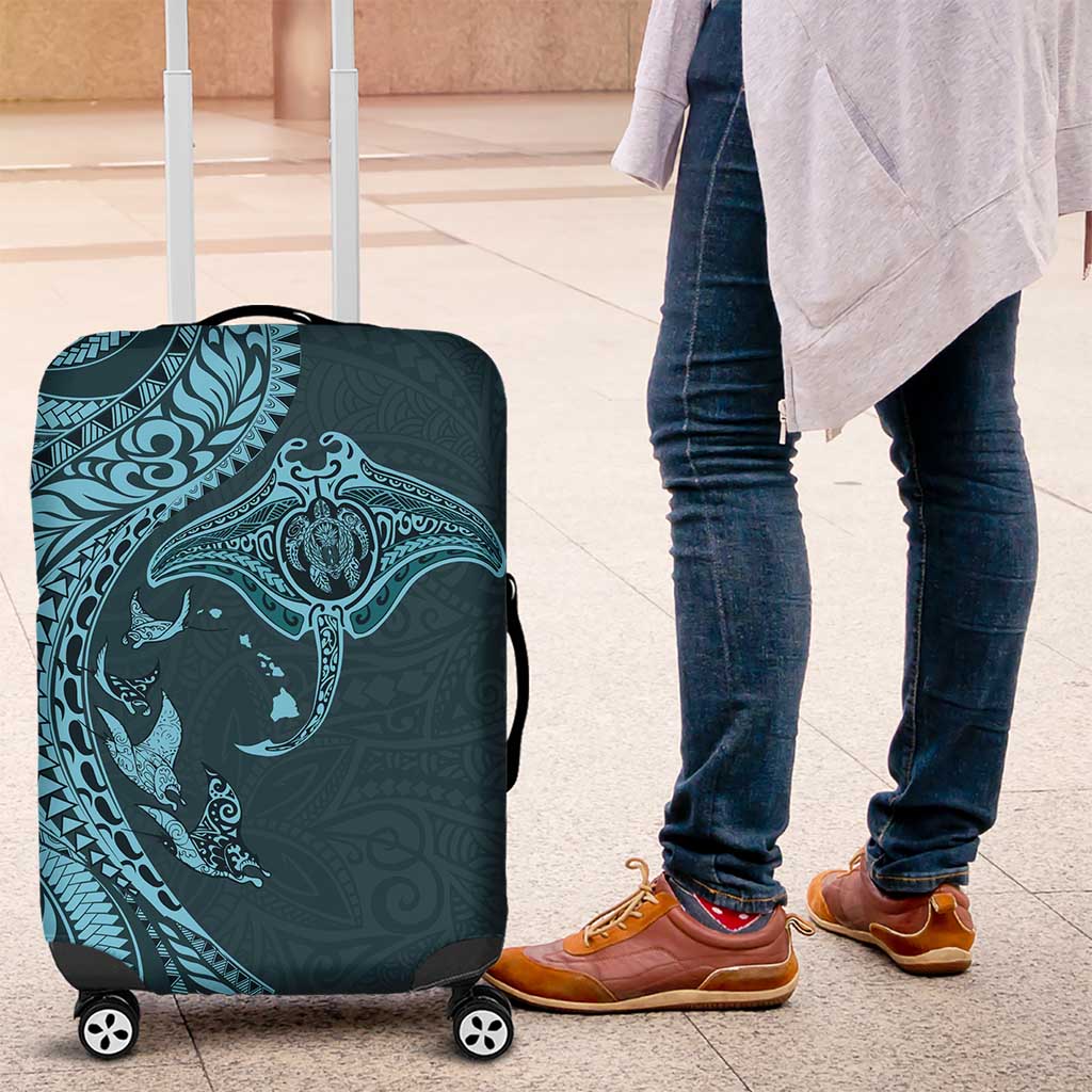 Hawaiian Manta Ray and Polynesian Tribal Tattoo Luggage Cover Turquoise Color LT03 Turquoise - Polynesian Pride