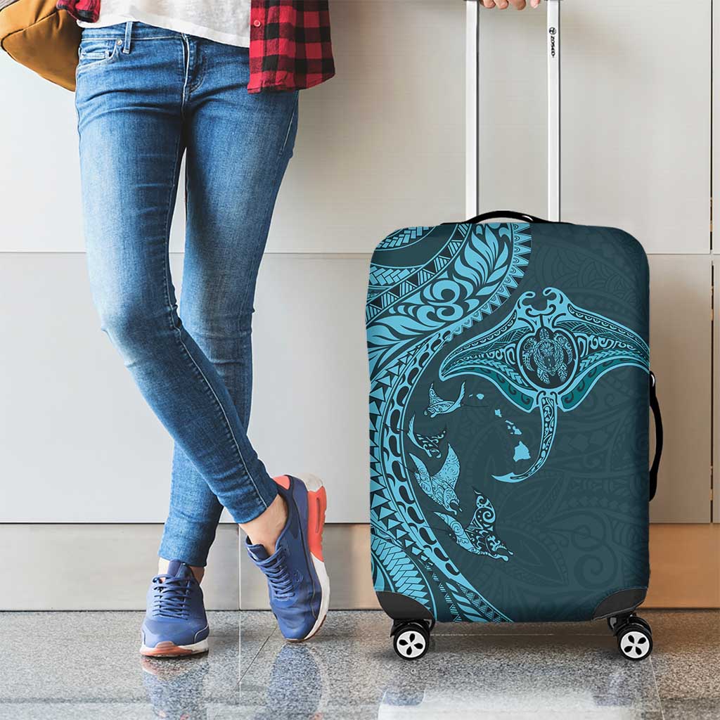 Hawaiian Manta Ray and Polynesian Tribal Tattoo Luggage Cover Turquoise Color LT03 - Polynesian Pride