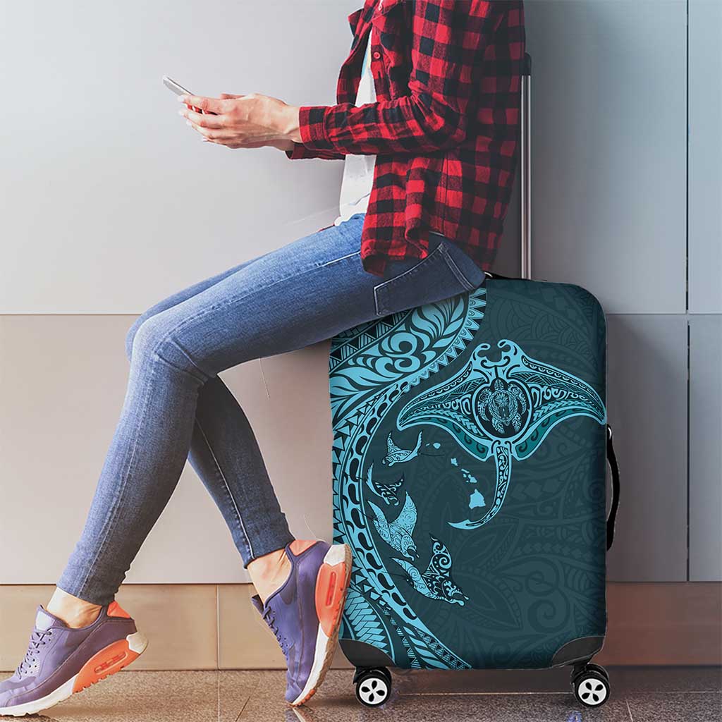Hawaiian Manta Ray and Polynesian Tribal Tattoo Luggage Cover Turquoise Color LT03 - Polynesian Pride