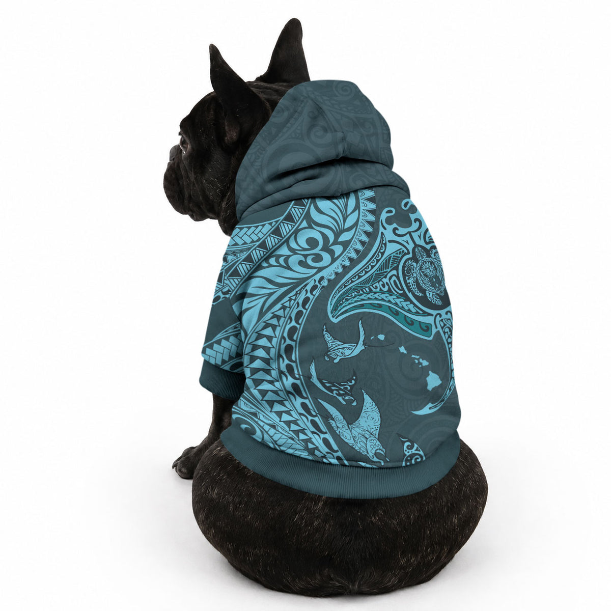 Hawaiian Manta Ray and Polynesian Tribal Tattoo Pet Hoodie