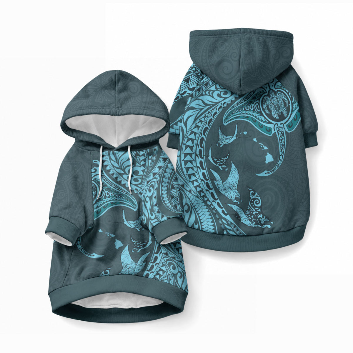 Hawaiian Manta Ray and Polynesian Tribal Tattoo Pet Hoodie