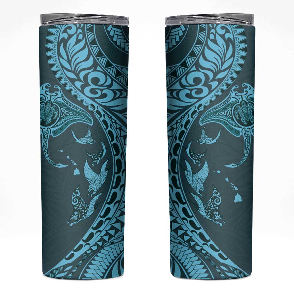 Hawaiian Manta Ray and Polynesian Tribal Tattoo Skinny Tumbler Turquoise Color LT03 Turquoise - Polynesian Pride
