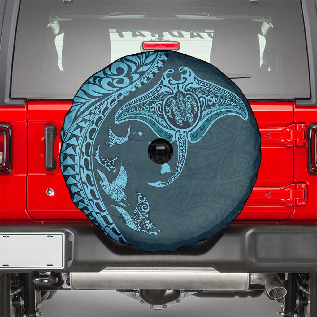 Hawaiian Manta Ray and Polynesian Tribal Tattoo Spare Tire Cover Turquoise Color LT03 - Polynesian Pride