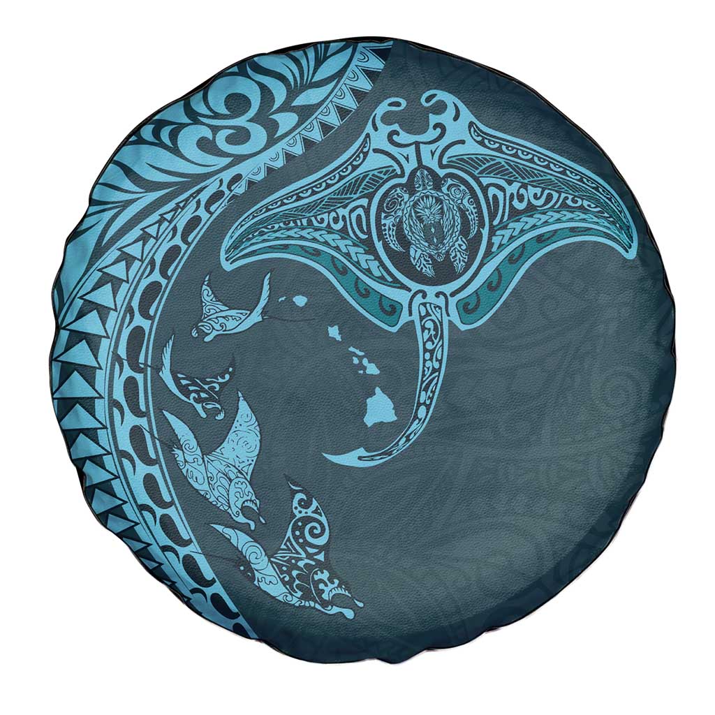 Hawaiian Manta Ray and Polynesian Tribal Tattoo Spare Tire Cover Turquoise Color LT03 - Polynesian Pride
