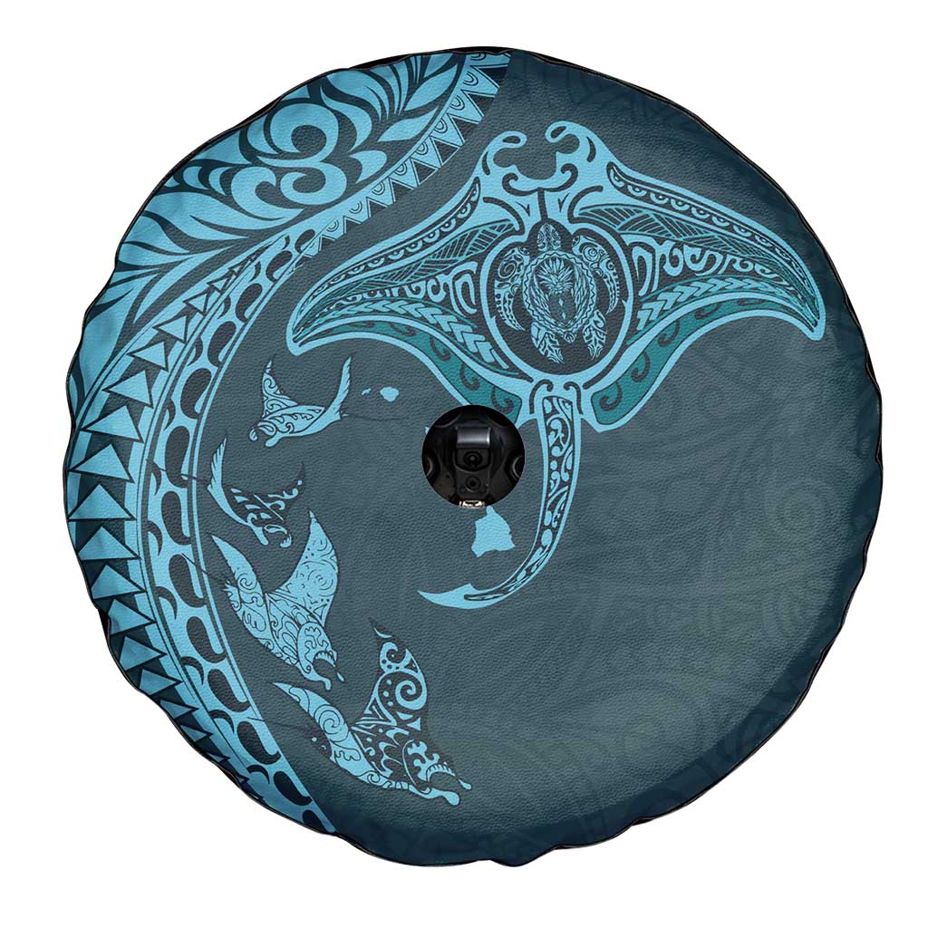 Hawaiian Manta Ray and Polynesian Tribal Tattoo Spare Tire Cover Turquoise Color LT03 - Polynesian Pride