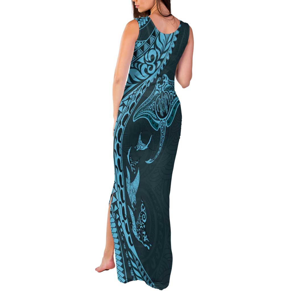 Hawaiian Manta Ray and Polynesian Tribal Tattoo Tank Maxi Dress Turquoise Color LT03 - Polynesian Pride