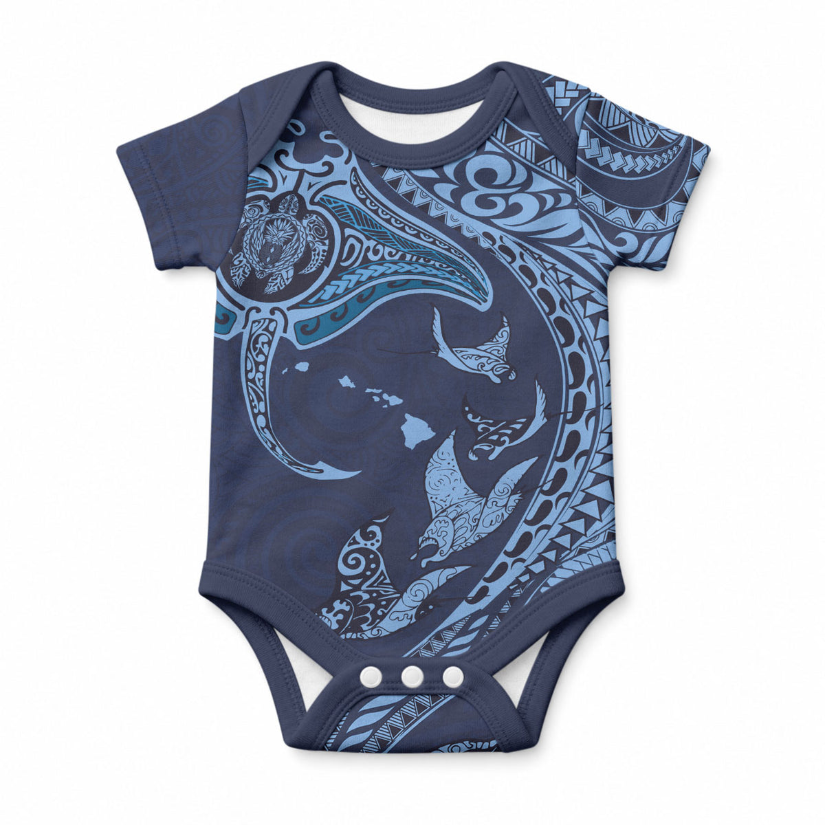 Hawaiian Manta Ray and Polynesian Tribal Tattoo Baby Onesie