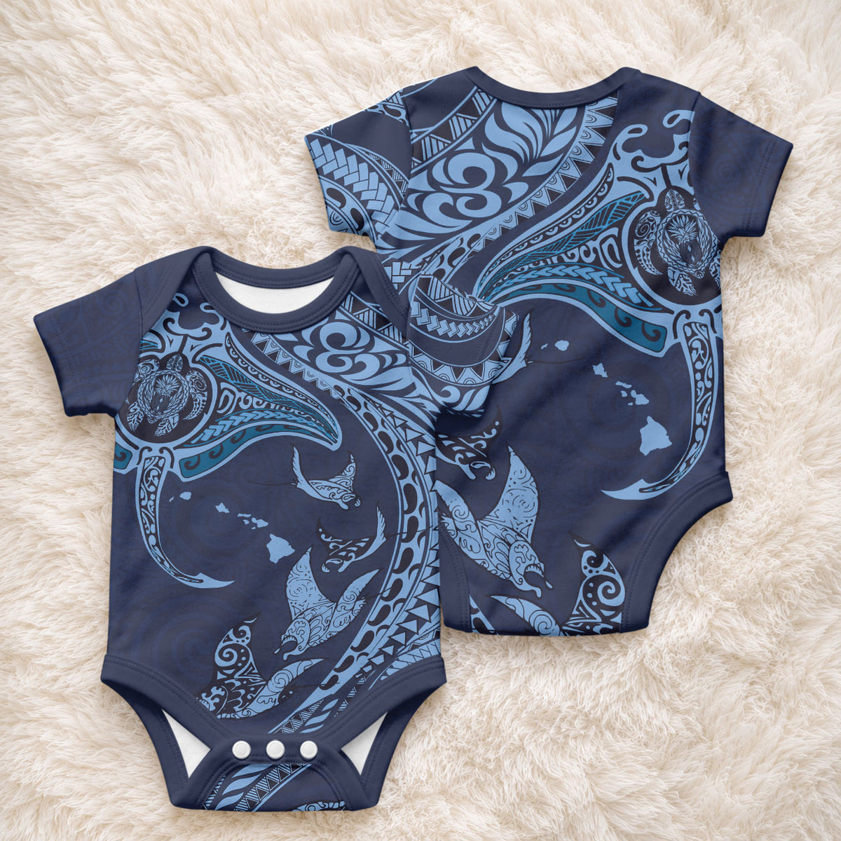Hawaiian Manta Ray and Polynesian Tribal Tattoo Baby Onesie