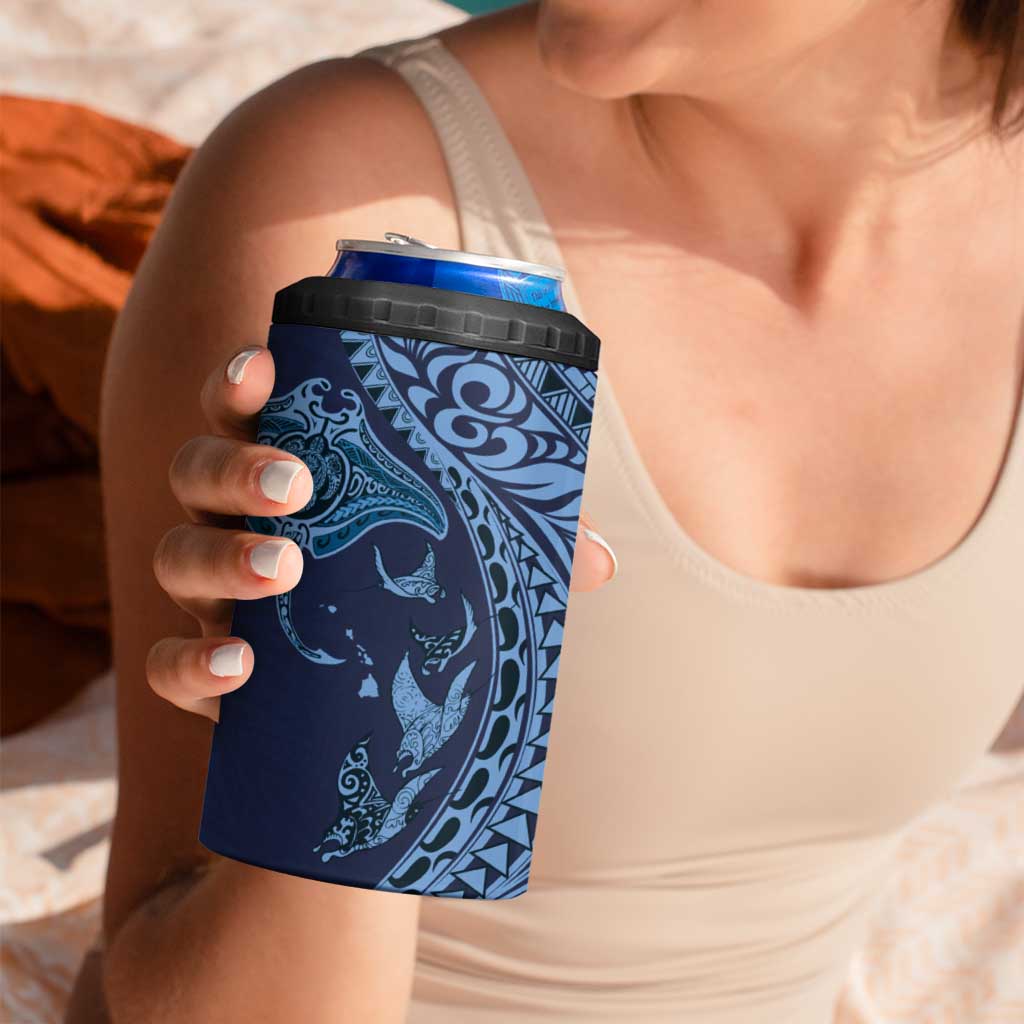 Hawaiian Manta Ray and Polynesian Tribal Tattoo 4 in 1 Can Cooler Tumbler Dark Navy Color LT03 - Polynesian Pride