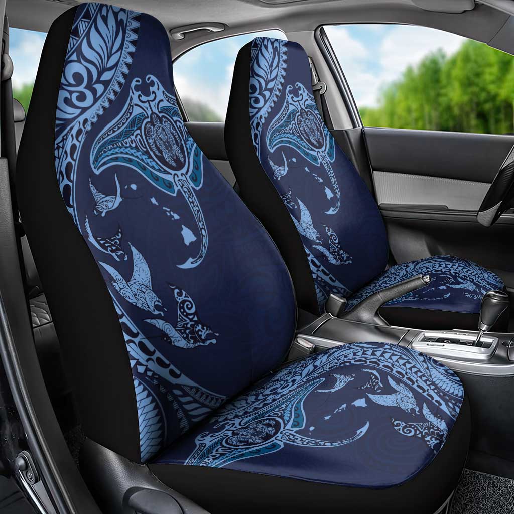 Hawaiian Manta Ray and Polynesian Tribal Tattoo Car Seat Cover Dark Navy Color LT03 - Polynesian Pride