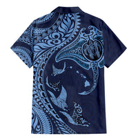 Hawaiian Manta Ray and Polynesian Tribal Tattoo Family Matching Mermaid Dress and Hawaiian Shirt Dark Navy Color LT03 - Polynesian Pride