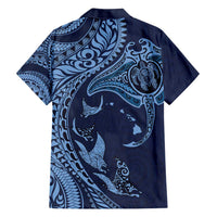 Hawaiian Manta Ray and Polynesian Tribal Tattoo Family Matching Summer Maxi Dress and Hawaiian Shirt Dark Navy Color LT03