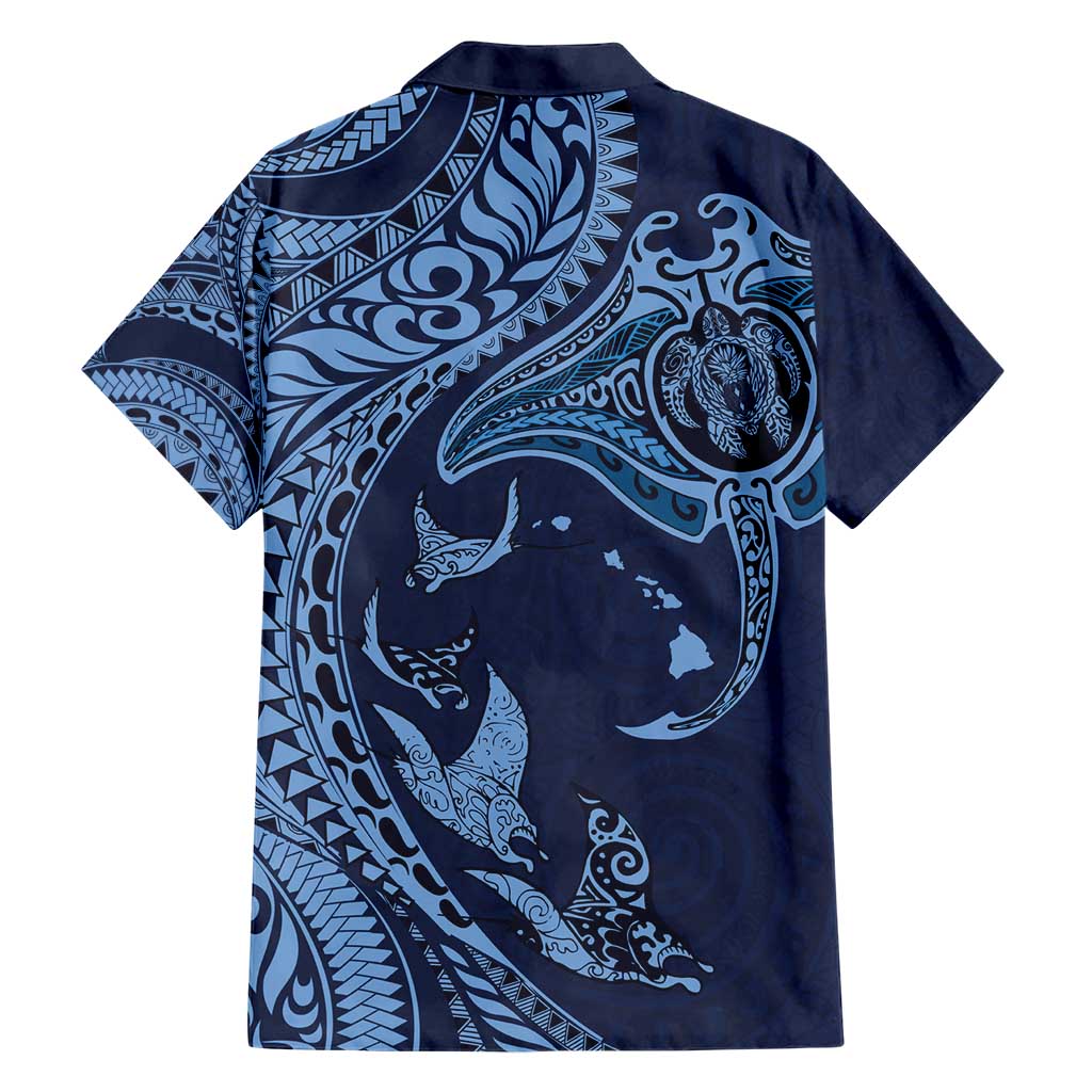 Hawaiian Manta Ray and Polynesian Tribal Tattoo Hawaiian Shirt - Dark Navy Color LT03 - Polynesian Pride