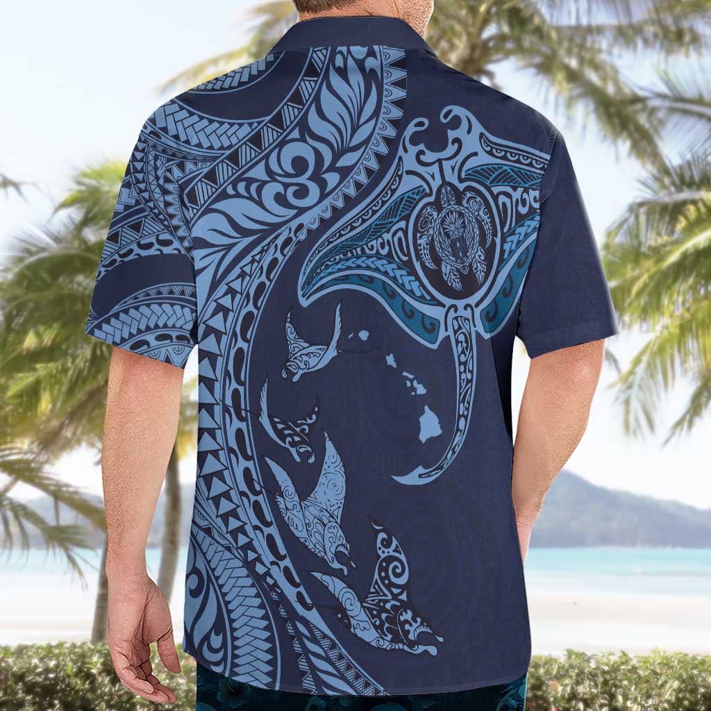 Hawaiian Manta Ray and Polynesian Tribal Tattoo Hawaiian Shirt - Dark Navy Color LT03 - Polynesian Pride