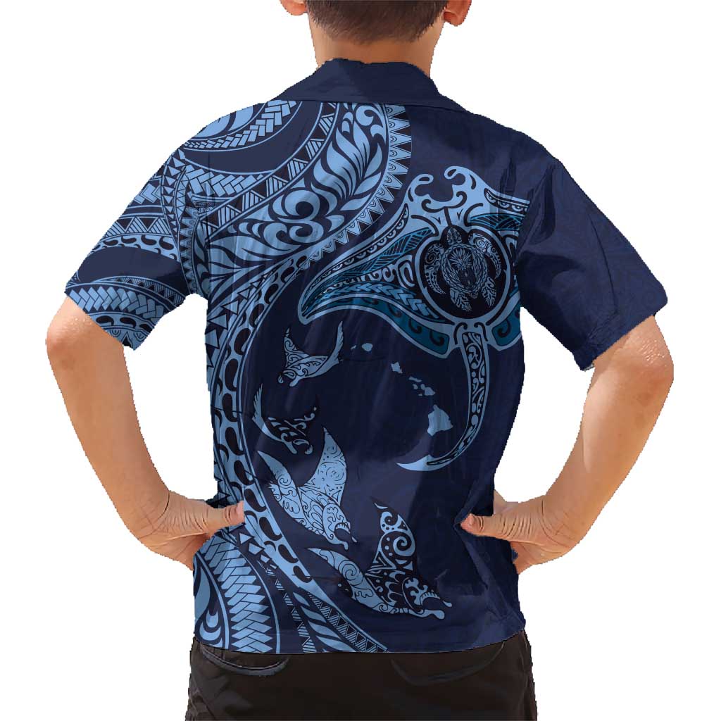 Hawaiian Manta Ray and Polynesian Tribal Tattoo Hawaiian Shirt - Dark Navy Color LT03 - Polynesian Pride