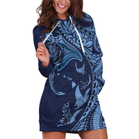Hawaiian Manta Ray and Polynesian Tribal Tattoo Hoodie Dress Dark Navy Color LT03 Dark Navy - Polynesian Pride