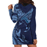 Hawaiian Manta Ray and Polynesian Tribal Tattoo Hoodie Dress Dark Navy Color LT03 - Polynesian Pride