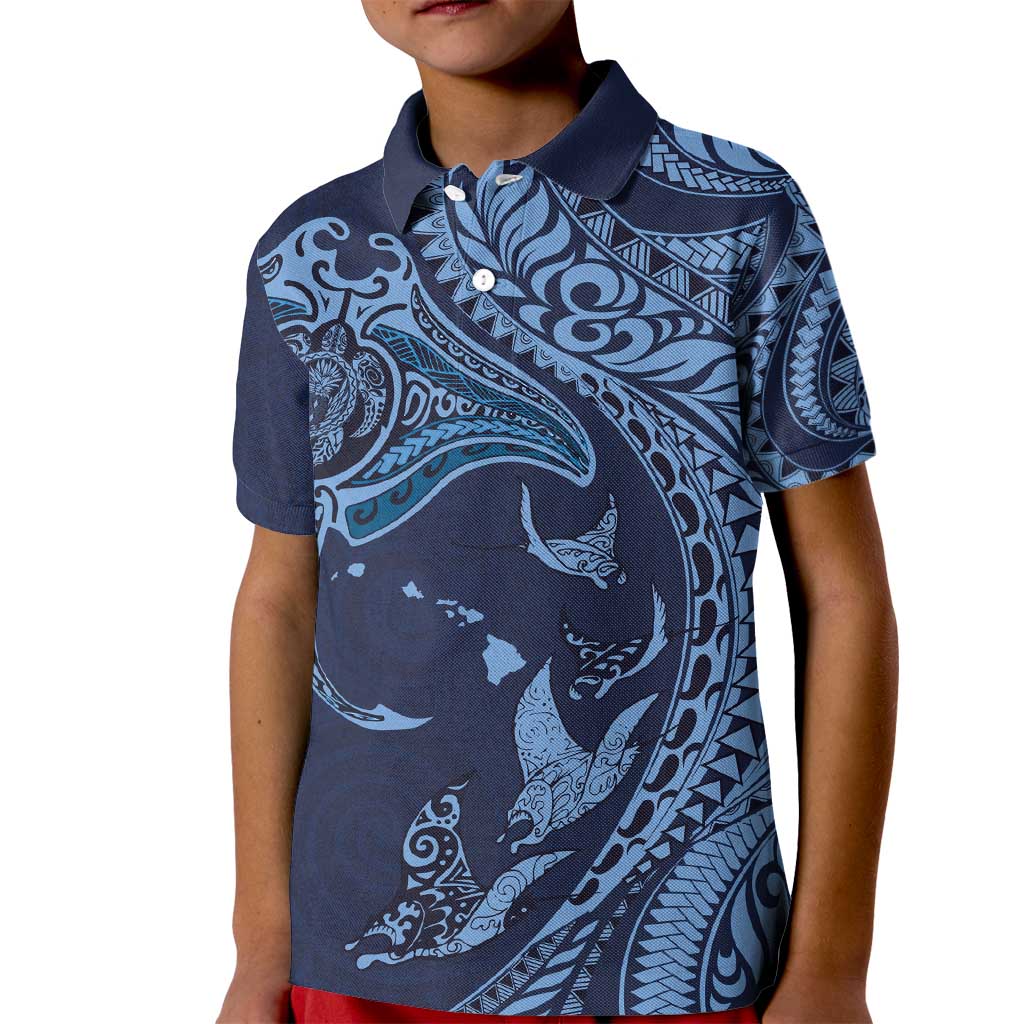 Hawaiian Manta Ray and Polynesian Tribal Tattoo Kid Polo Shirt Dark Navy Color LT03 Kid Dark Navy - Polynesian Pride