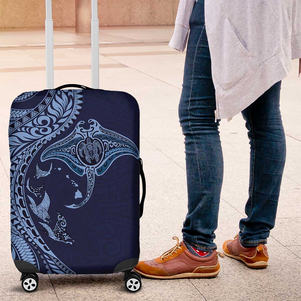 Hawaiian Manta Ray and Polynesian Tribal Tattoo Luggage Cover Dark Navy Color LT03 Dark Navy - Polynesian Pride