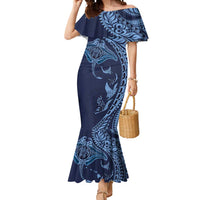 Hawaiian Manta Ray and Polynesian Tribal Tattoo Mermaid Dress Dark Navy Color LT03 Women Dark Navy - Polynesian Pride