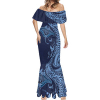 Hawaiian Manta Ray and Polynesian Tribal Tattoo Mermaid Dress Dark Navy Color LT03 - Polynesian Pride