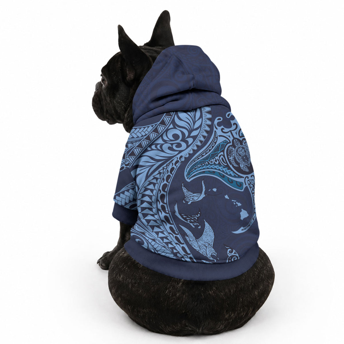 Hawaiian Manta Ray and Polynesian Tribal Tattoo Pet Hoodie