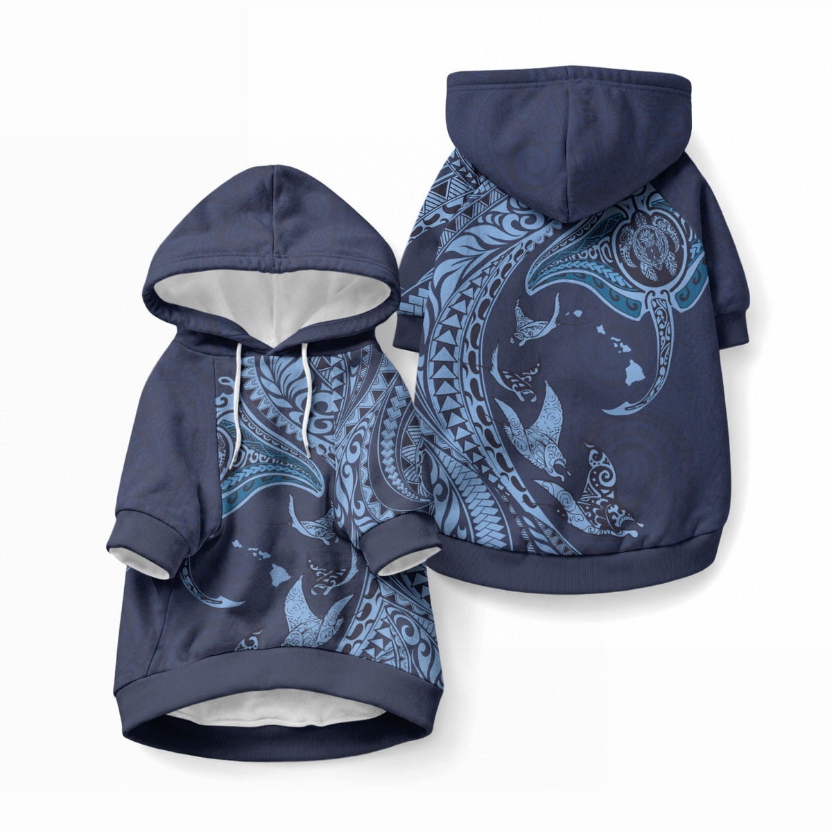 Hawaiian Manta Ray and Polynesian Tribal Tattoo Pet Hoodie