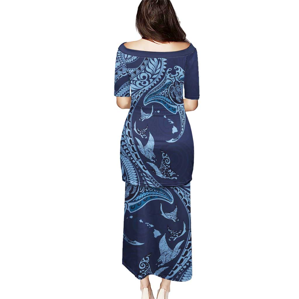 Hawaiian Manta Ray and Polynesian Tribal Tattoo Puletasi Dark Navy Color LT03 - Polynesian Pride
