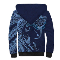 Hawaiian Manta Ray and Polynesian Tribal Tattoo Sherpa Hoodie Dark Navy Color LT03 - Polynesian Pride