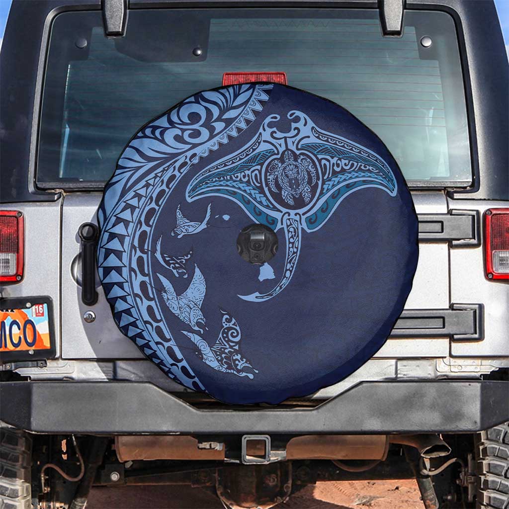 Hawaiian Manta Ray and Polynesian Tribal Tattoo Spare Tire Cover Dark Navy Color LT03 Dark Navy - Polynesian Pride