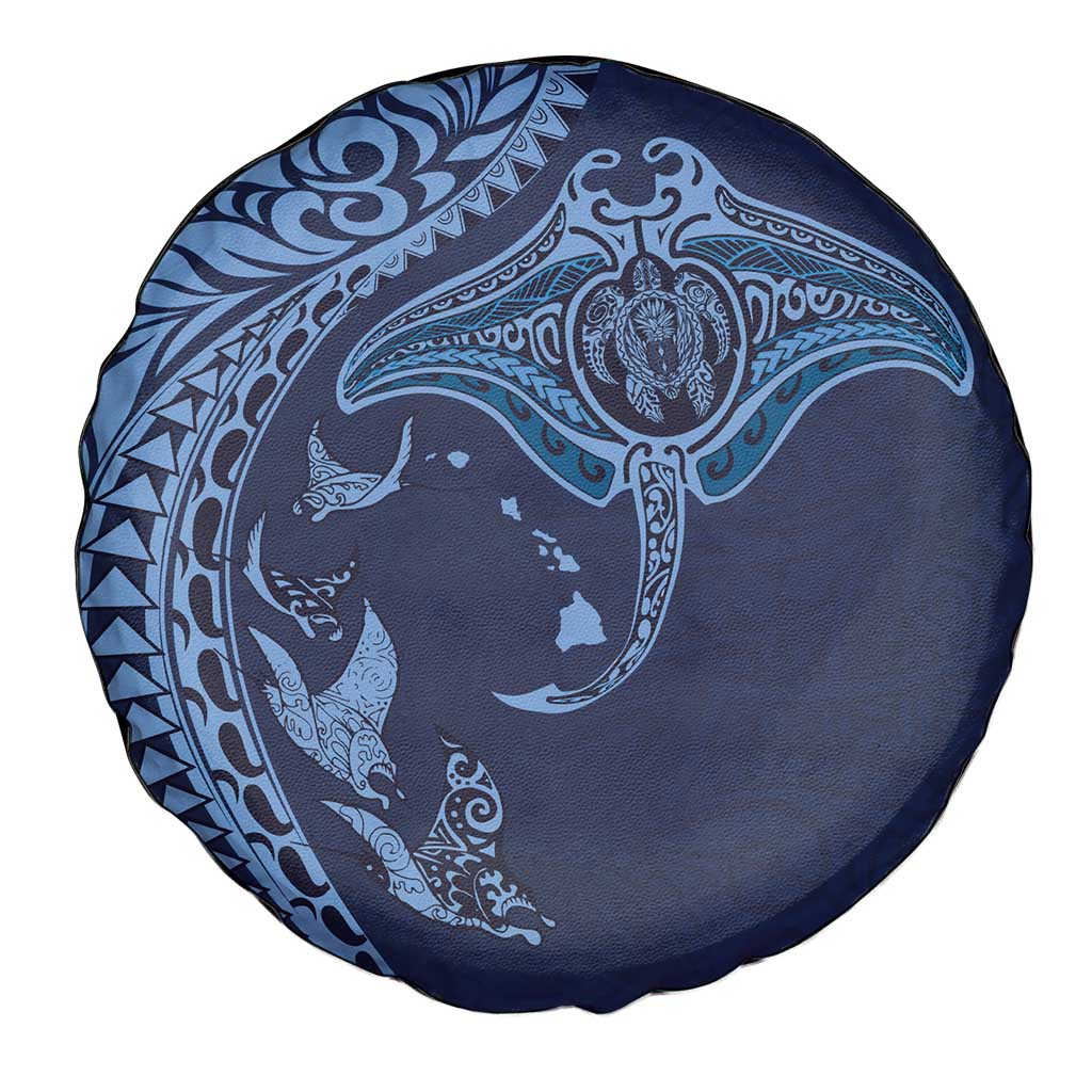 Hawaiian Manta Ray and Polynesian Tribal Tattoo Spare Tire Cover Dark Navy Color LT03 - Polynesian Pride