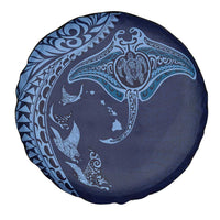 Hawaiian Manta Ray and Polynesian Tribal Tattoo Spare Tire Cover Dark Navy Color LT03 - Polynesian Pride