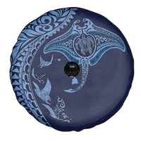 Hawaiian Manta Ray and Polynesian Tribal Tattoo Spare Tire Cover Dark Navy Color LT03 - Polynesian Pride