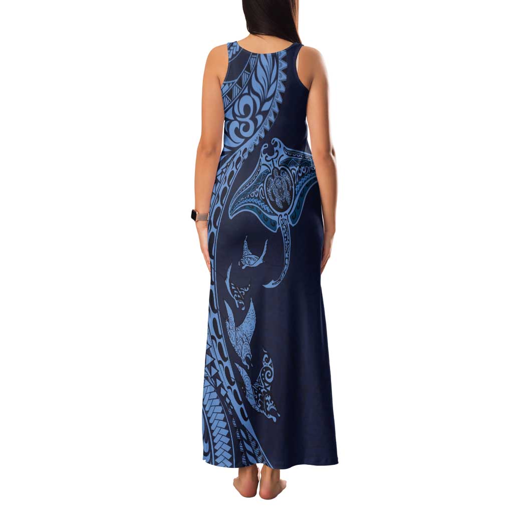 Hawaiian Manta Ray and Polynesian Tribal Tattoo Tank Maxi Dress Dark Navy Color LT03 - Polynesian Pride