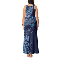 Hawaiian Manta Ray and Polynesian Tribal Tattoo Tank Maxi Dress Dark Navy Color LT03 - Polynesian Pride