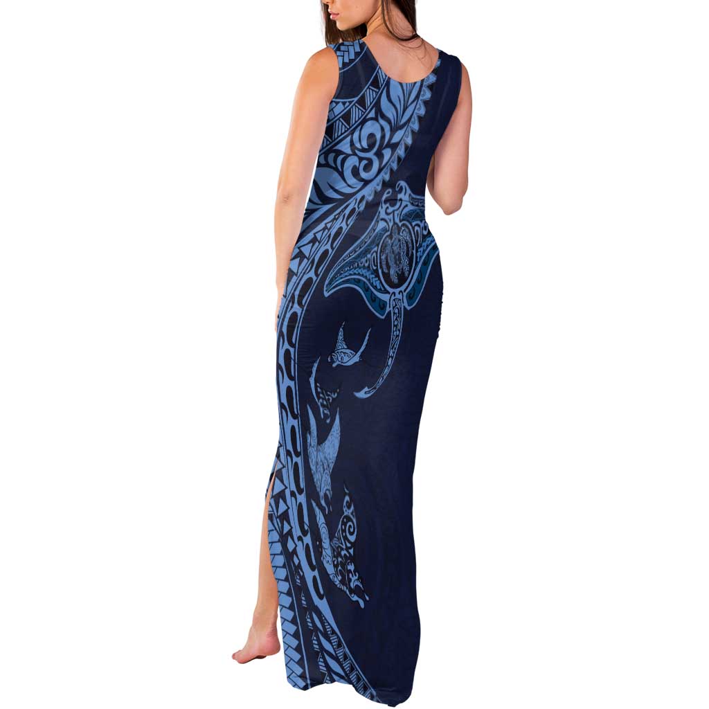 Hawaiian Manta Ray and Polynesian Tribal Tattoo Tank Maxi Dress Dark Navy Color LT03 - Polynesian Pride