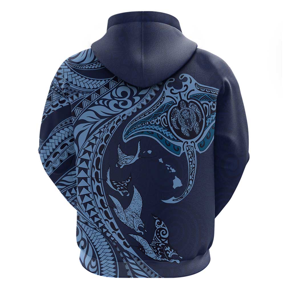 Hawaiian Manta Ray and Polynesian Tribal Tattoo Zip Hoodie Dark Navy Color LT03 - Polynesian Pride