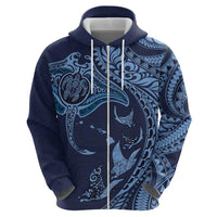 Hawaiian Manta Ray and Polynesian Tribal Tattoo Zip Hoodie Dark Navy Color LT03 - Polynesian Pride