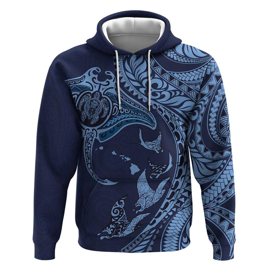Hawaiian Manta Ray and Polynesian Tribal Tattoo Zip Hoodie Dark Navy Color LT03 Pullover Hoodie Dark Navy - Polynesian Pride